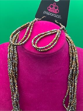 Paparazzi 7 pc bundle featuring this Gold and Silver Beaded Necklace Set